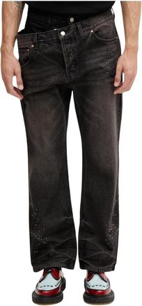 Andersson Bell Asymmetrische Gelaagde Hot-Fix Jeans met Wijde Pijpen - Heren - Regular Fit Jeans - Grijs - W30 - Katoen - Jeans