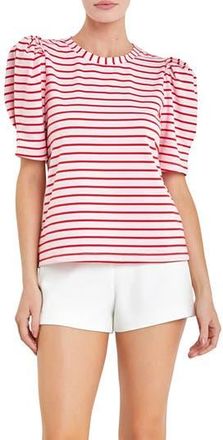 English Factory Stripe Puff Sleeve Top in Pink/red at Nordstrom Rack, Size X-Large