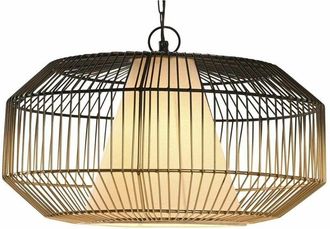 Home Heavenly L&aacute;mpara De Techo De Hierro Idara, Colgante En Forma De Jaula Con Pantalla De Algod&oacute;n, 42 Cm De Di&aacute;metro. Hierro - Home Heavenly