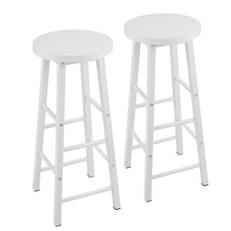 Woltu Woltu 2 Sgabelli Legno Da Bar Coppia Sedie Cucina Alta Gambe In Metallo Vintage Bianco