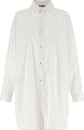 Herno White Raised Embroidery Cotton Shirt