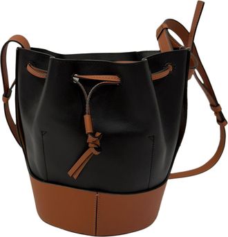 Loewe Pre-owned Womens Small Balloon Bucket Bag in Black and Brown Leather - One Size