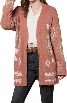 Very J Aztec Knit Soft Cardigan In Brown