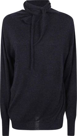 Issey Miyake Coltrui met strikdetail - Dames - Truien - Grijs - Maat: M Poliester