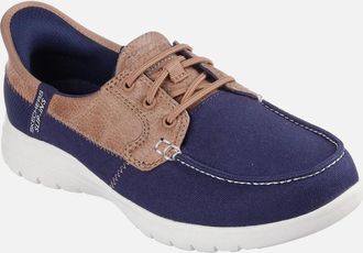 Skechers Womens Skechers Palmilla Textile Womens Navy Boat Shoes - Size: 4