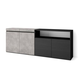 Skraut Home Aparadores Para Sal&oacute;n, Gran Capacidad De Almacenaje, 200x75x35cm, 4 Puertas, Armario, Zapatero, Estilo Moderno, Gris Cemento - Skraut Home
