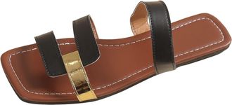 Generic Womens Slippers Casual Home Slippers 2024 Fashion Ladies Fashion Summer Solid Leather Square Toe Open Toe Flat Bottom Casual Slippers Moccasins Women 