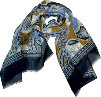 Altea Accessoires, Dames, Blauw, ONE Size, Linnen, Paisley Print Sjaal