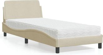 vidaXL Cama Con Colch&oacute;n Tela Color Crema 90x200 Cm Vidaxl