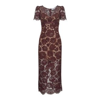 Self Portrait Kleedjes, Dames, Paars, 2Xs, Katoen, Bloemenkanten Midi Jurk