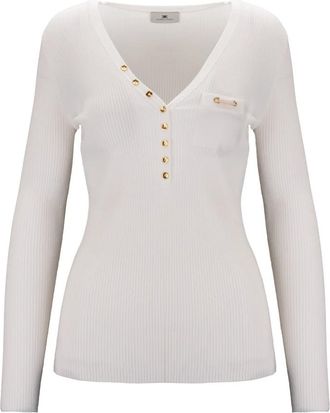 Elisabetta Franchi Tricot Sweater - Dames - V-hals truien - Wit - 2XL - Truien & Vesten