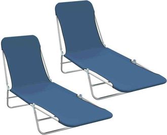 vidaXL Folding Sun Loungers 2 pcs Steel and Fabric Blue vidaXL