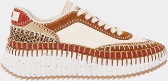 Chlo&eacute; Nama Mixed Leather Low-Top Platform Sneakers