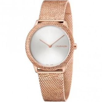 Calvin Klein Minimalistisch Quartz Horloge - Witte Wijzerplaat- Ros&eacute;goudkleurig - Dames - Horloges - Bruin - ONE Size - Accessoires