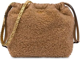 Moschino logo-lettering faux-shearling shoulder bag - women - Polyester - One Size - Brown