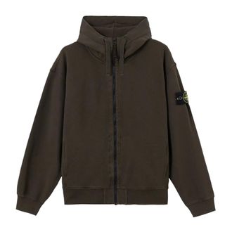 Stone Island Felpa con cappuccio con zip in cotone e jersey con applicazione logo - - Sweatshirts & Hoodies - Uomo - Grigio - S