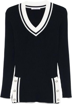 Alberta Ferretti Maglia - Dames - V-hals truien - Blauw - 2XL - Truien & Vesten