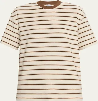 Brunello Cucinelli Metallic Striped Cotton-Silk Towelling Short-Sleeve T-Shirt