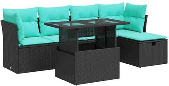 vidaXL Set Sof&aacute;s Jard&iacute;n Y Cojines 6 Pzas Rat&aacute;n Sint&eacute;tico Acacia Negro Vidaxl