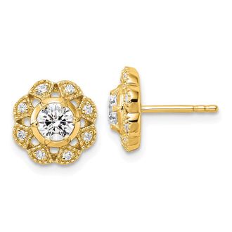 Diamond2Deal 14k Gold 3/4 ct Lab Grown Diamond Floral Stud Earrings VS Clarity, D-E Color