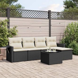 vidaXL Set De Sof&aacute;s De Jard&iacute;n 6 Piezas Y Cojines Rat&aacute;n Sint&eacute;tico Negro Vidaxl