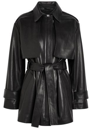 Nour Hammour Priya Belted Leather Jacket - Black - XL (UK16 / XL)