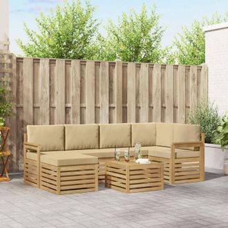 vidaXL Vidaxl Set Di Divani Da Esterno 7 Pz Bianco E Beige Poliestere