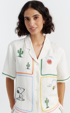 Chinti and Parker Cream Linen-Cotton Peanuts Vacation Shirt