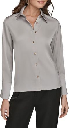 DKNY Satin Button-Up Shirt in Light Grey at Nordstrom, Size X-Large