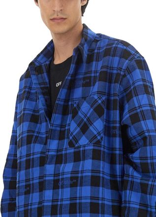 Off-white Check Print Cotton Shirt - Blue