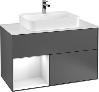 Villeroy & Boch Villeroy&boch - Finion, Muebles De Ba&ntilde;o, 1000 X 603 X 501 Mm, Angular, Con Estanter&iacute;a (iluminada), Modelo Suspendido, En Madera, Lavabo En El Medio, I