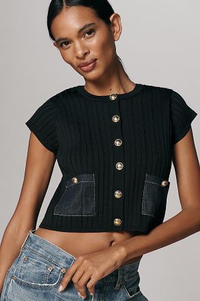 Maeve Cropped Mixed Short-Sleeve Sweater