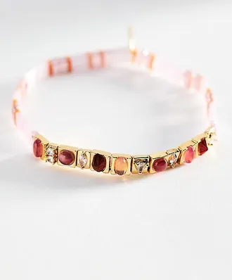 Anthropologie Colorful Beaded Chicklet Stretch Bracelet