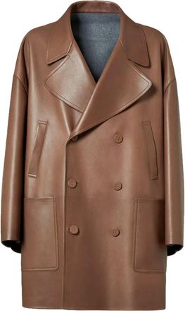 Fendi double-breasted lambskin coat - Brown