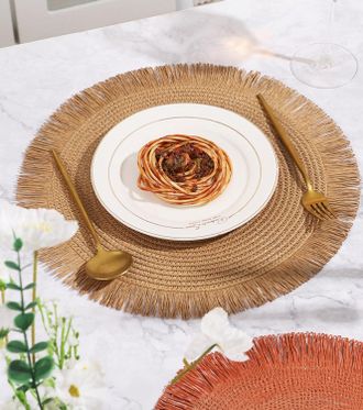 OEM Juego De 4 Manteles Individuales Redondos De Estilo Bohemio Adornados Con Delicadas Borlas. Duraderos, Resistentes Al Calor Y Antideslizantes, Son Ide