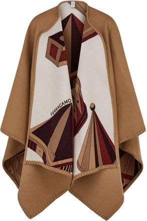 Ferragamo Nadir-print reversible cape - women - Cashmere/Wool - OS - Red