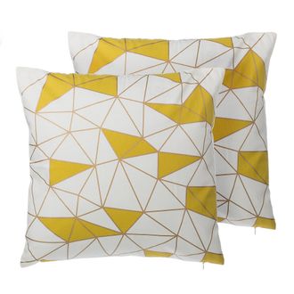 Beliani Conjunto De Cojines Decorativos De Algod&oacute;n Amarillo Patr&oacute;n Geom&eacute;trico 45 X 45 Cm Decoraci&oacute;n Moderna Clarkia