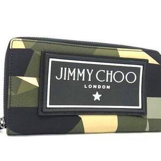 Jimmy Choo London Green Nylon Long Wallet (Bi-Fold) (Pre-Owned)
