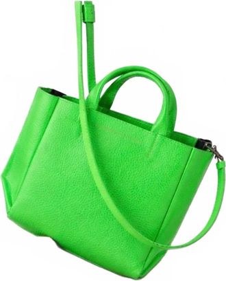 Ampersand As Apostrophe Womens Leather Micro Tote Bag In Neon Green