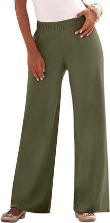 Roaman's Plus Size Pull On Wide Leg Soft Knit Pant in Dark Olive Green at Nordstrom, Size Medium