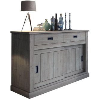 Dmora Credenza Lupara, Madia 2 Ripiani, 2 Cassetti, 2 Ante, 138x50x95h cm Grigio Rovere Grigio