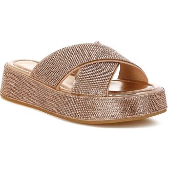 London Rag Adena Crystal Embellished Platform Sandal in Rose Gold at Nordstrom Rack, Size 10