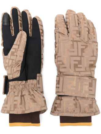 Fendi FF-motif ski gloves - women - Cotton/Polyamide/Polyurethane/Polyester - L - Neutrals