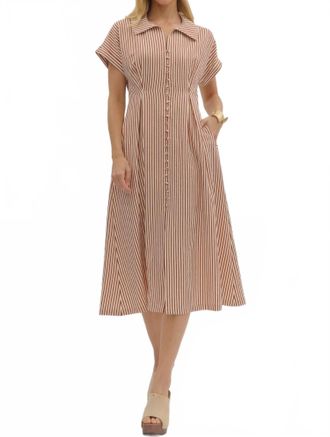 Entro Button Front Stripe Dress In Beige