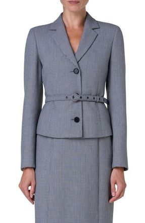 Akris Micro Houndstooth Pebble Crepe Belted Jacket in Black-Cream at Nordstrom, Size 4