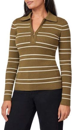 Scotch & Soda Stripe Zip Polo Sweater in Military Olive/Whitecap Grey at Nordstrom Rack, Size X-Large