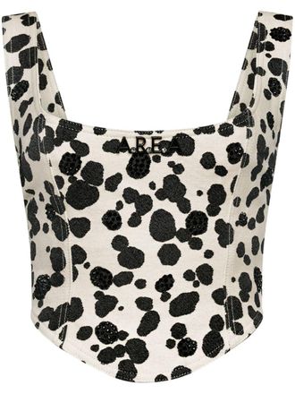 Area dalmatian-print denim corset top - Neutrals
