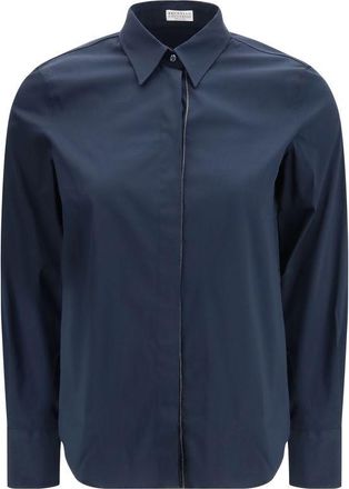 Brunello Cucinelli Blue Cotton Dress Womens Shirt
