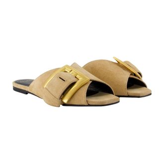 Balmain Womens Anthem Sandals Beige Calfskin