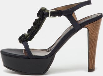 Marni Black/green Satin And Fabric Platform Ankle Strap Sandals